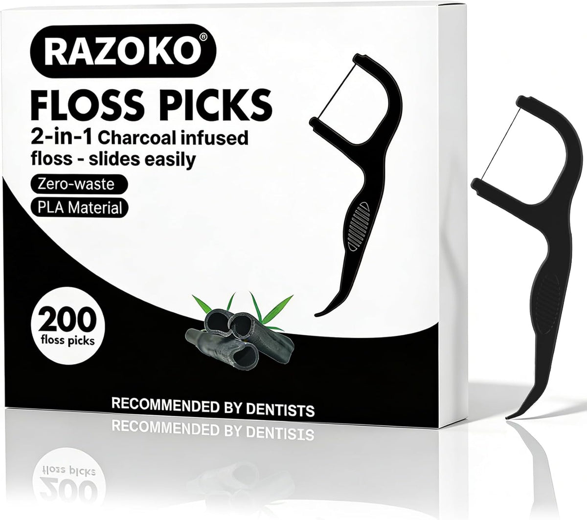 Biodegradable Charcoal Floss Picks