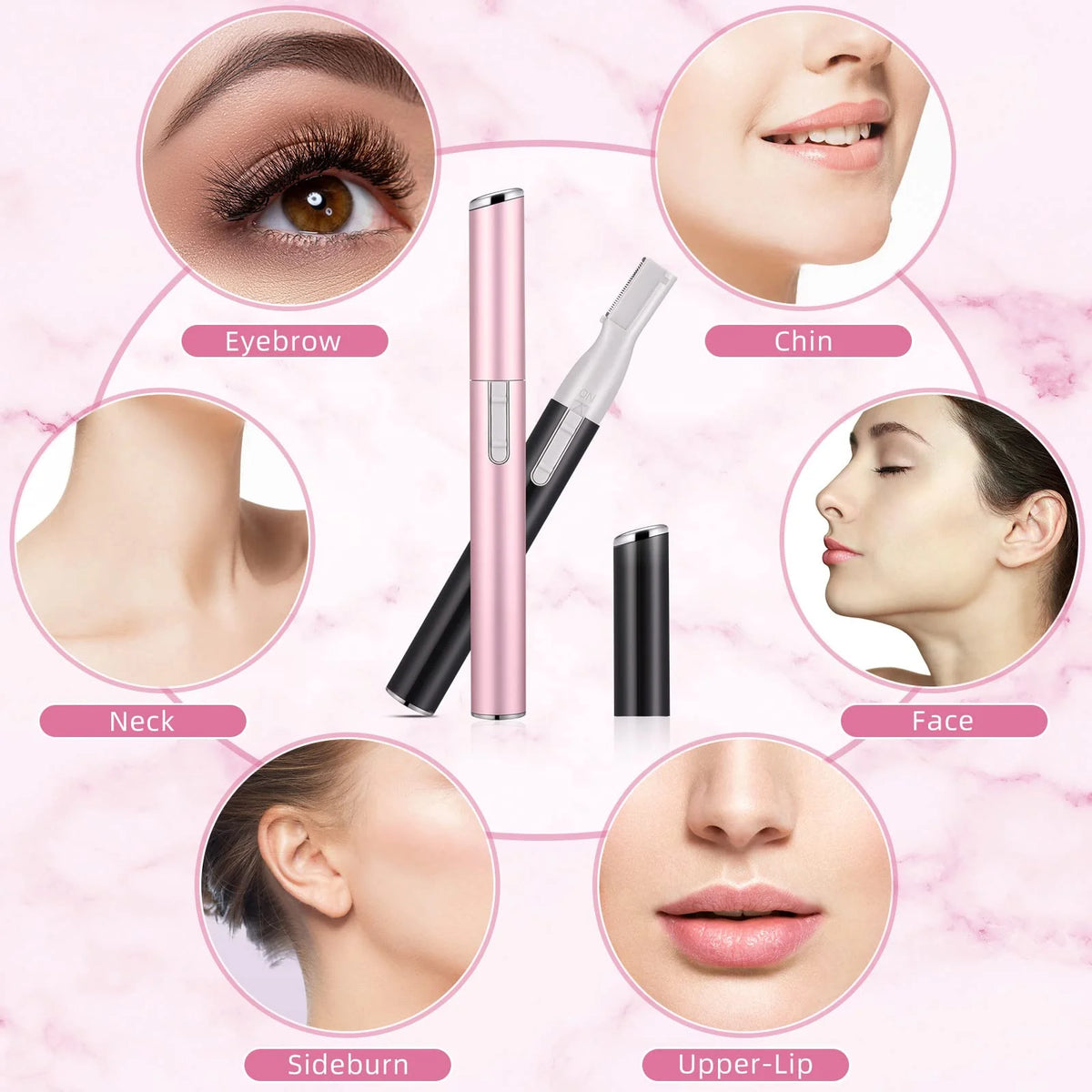 Electric Eyebrow Trimmer Women Face Razors Mini Shaver Battery Operated Small Facial Hair Remover with Comb Personal Epilator for Face Neck Fuzz Lips Body Arms Leg