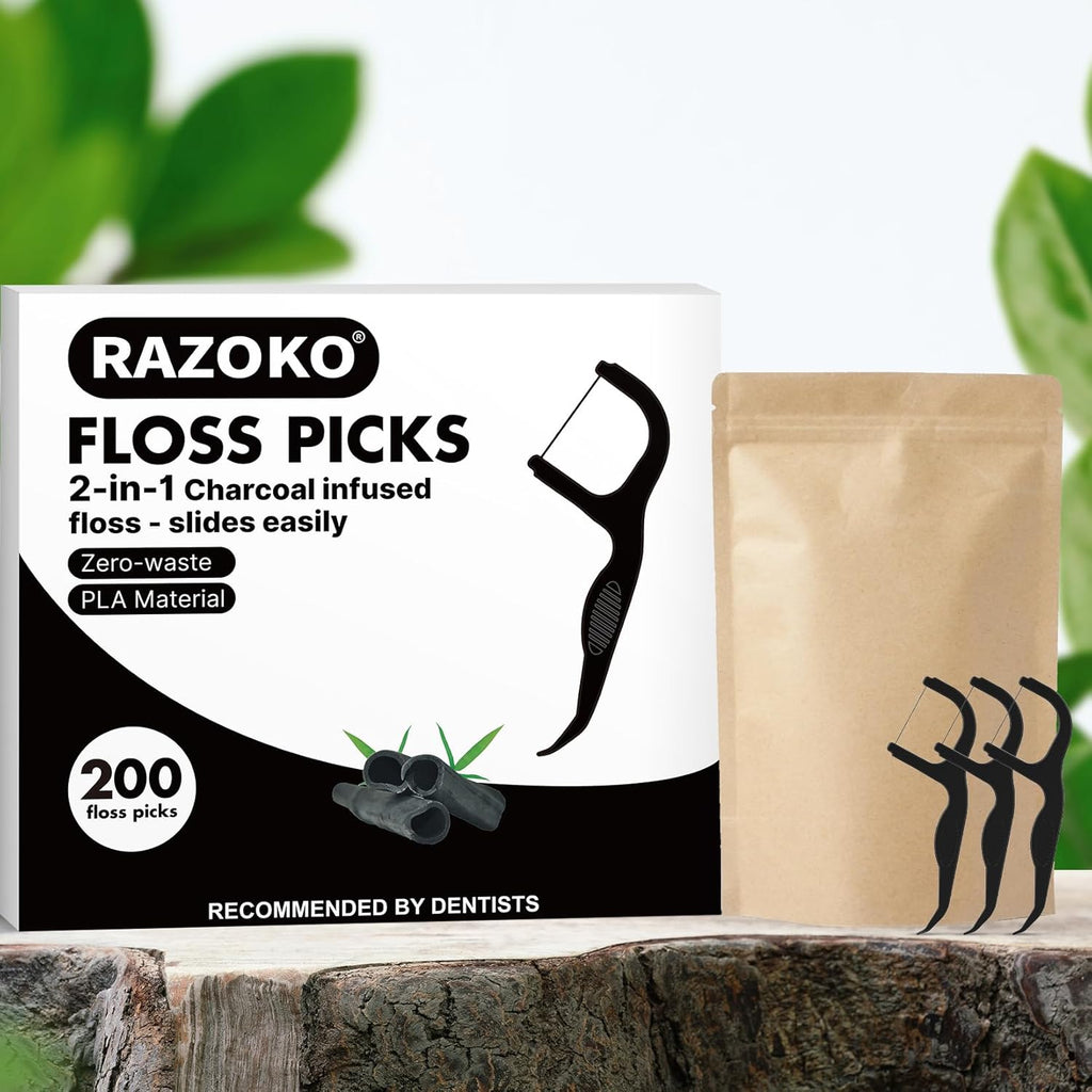 Biodegradable Charcoal Floss Picks